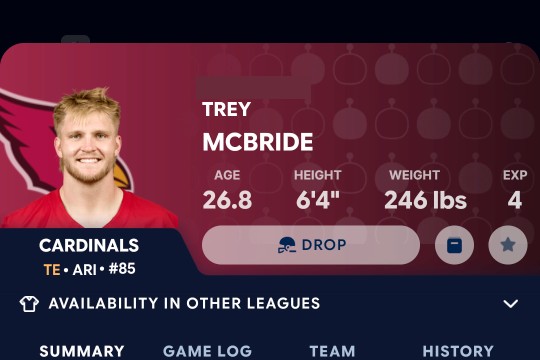 Player page with a Drop button