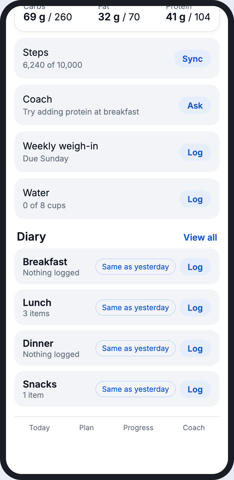 Condition A, scrolled to the diary