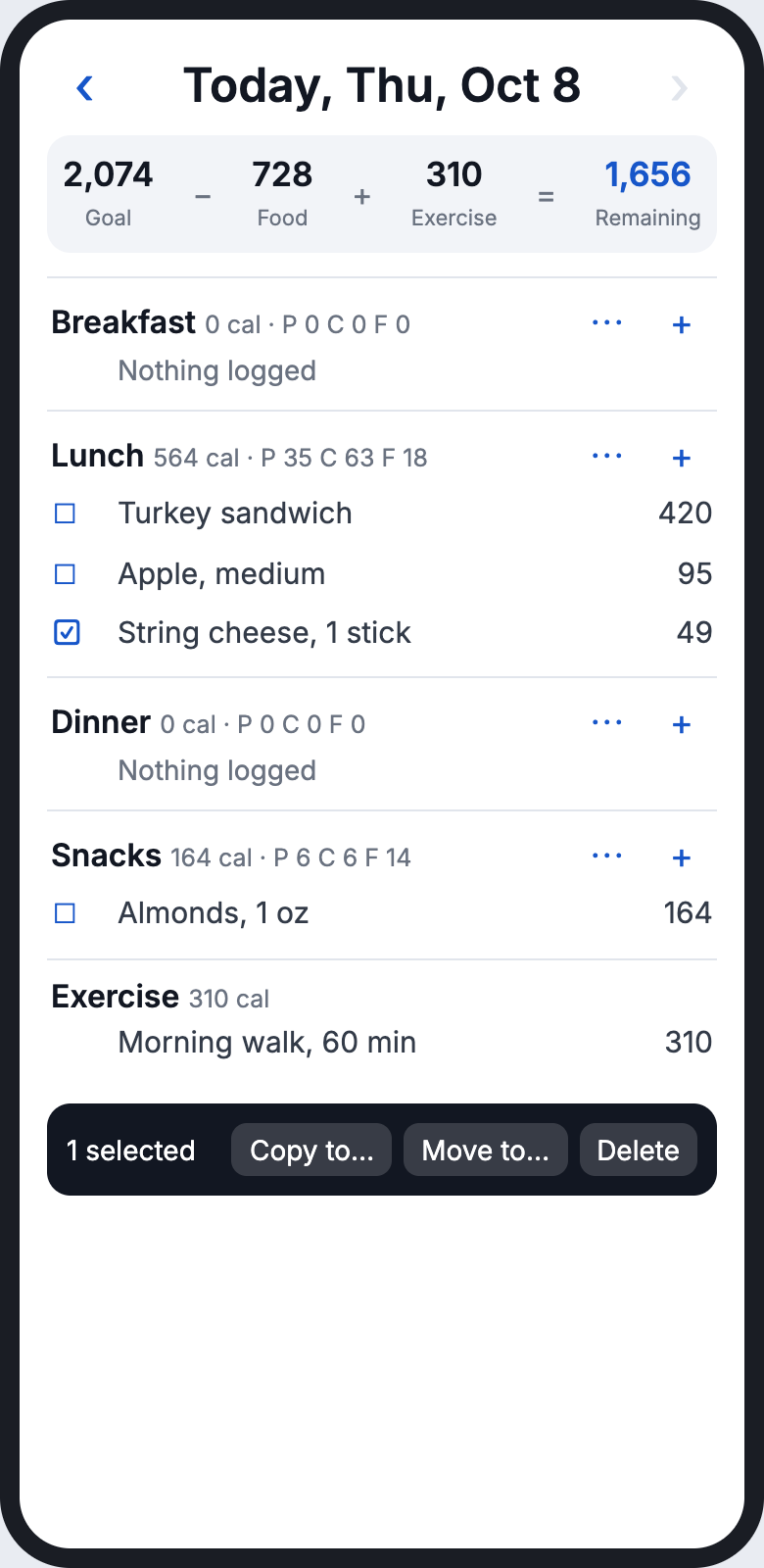 Condition B with an item selected
